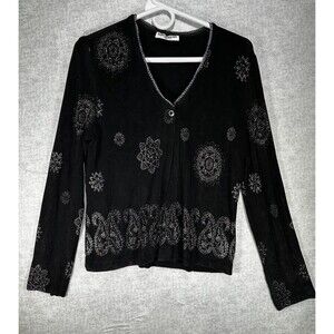 Softwear Mark Singer Black  Slinky Stretch 1 Button Open Cardigan Top size Small